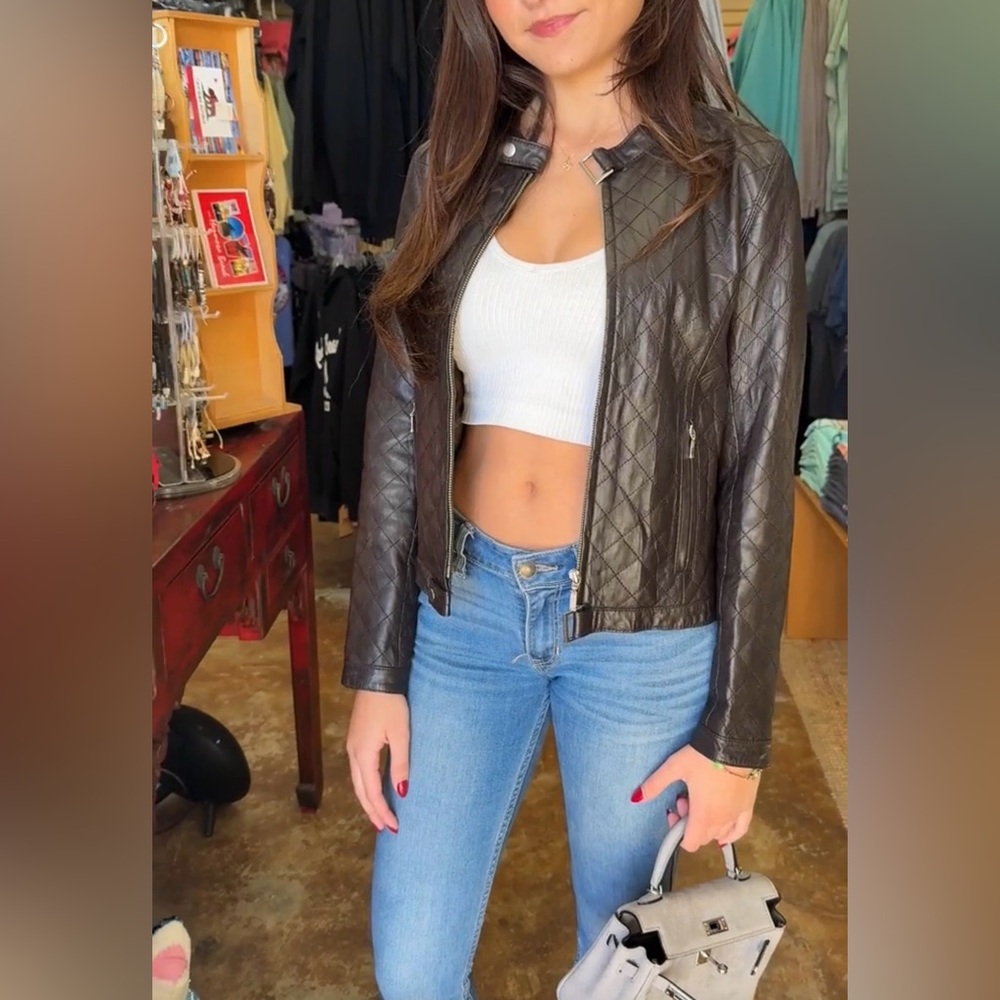 Balmain Women's Brown Sheep Skin Quilted Jacket